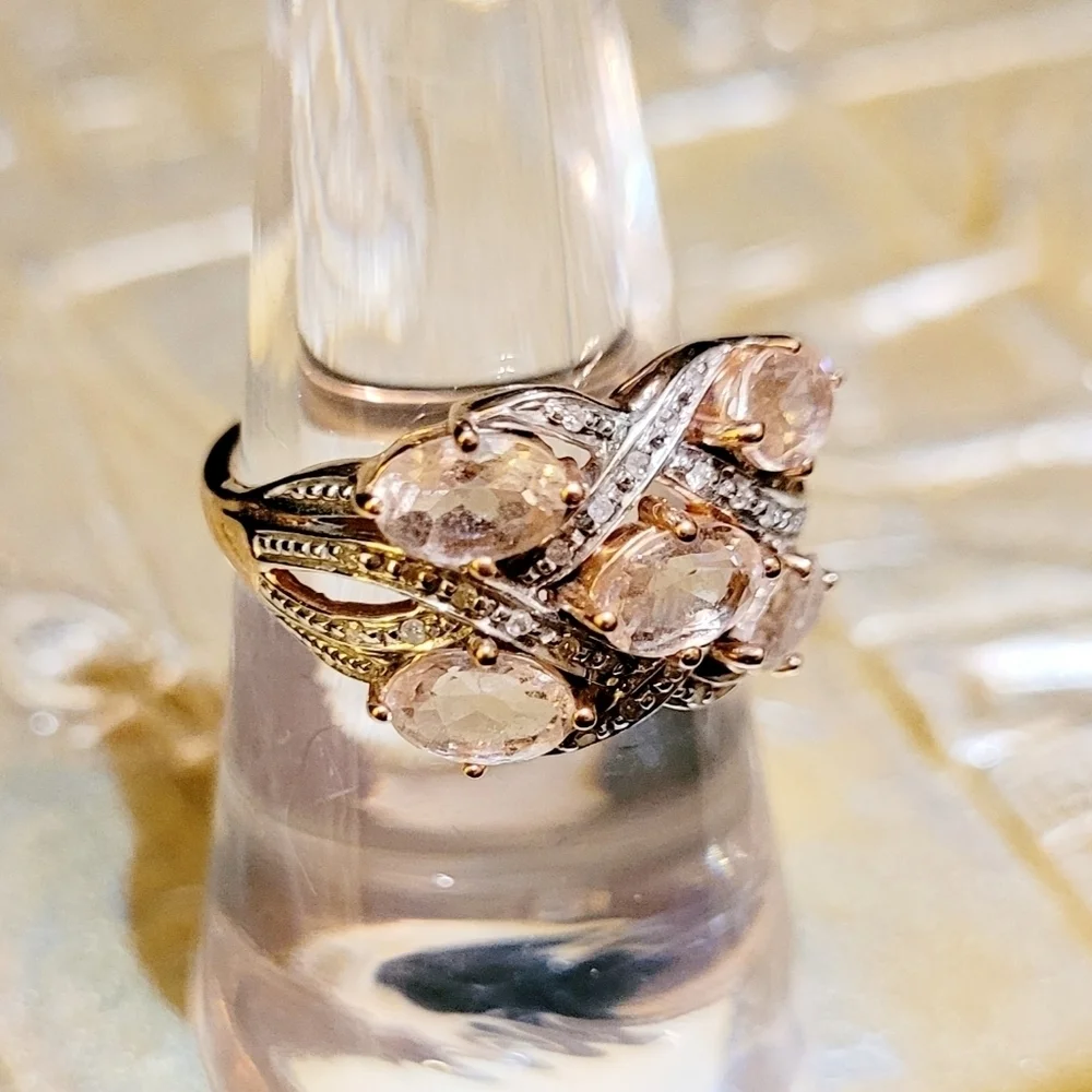 Vintage Genuine Cora De Rosa Morganite & Diamond 10K Rose Gold Ring Sz 7
